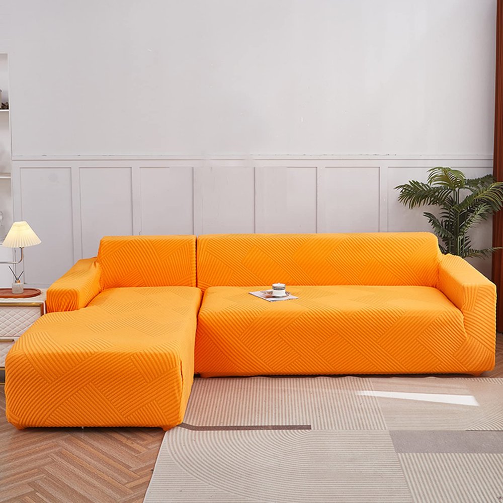ZCXRYFL Stretch Sectional Sofa Cover, L-Shape 2-Seater + 2-Seater, Orange