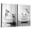 WADBTP Bathroom Pictures, Black-and-White Art, Funny Animals in Bathtubs, Canvas Wall Art for Living Room, Bathroom or Bedroom Decor, Frameless (2 pcs-DW1, 2 pcs-20 x 30 cm) view 1