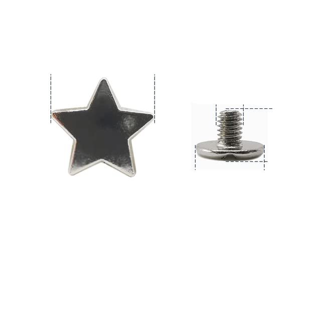 12 mm Silver Metal Star Screw-Back Rivets, 5 Sets