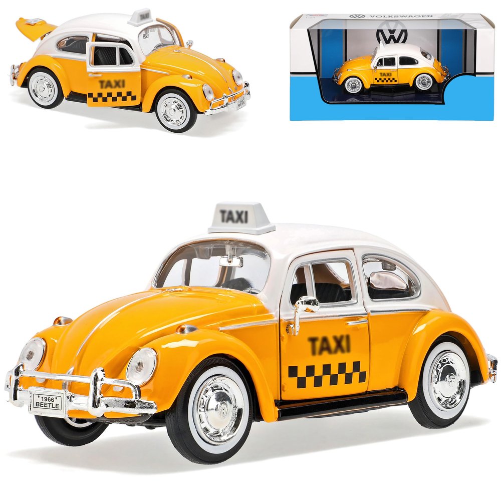 Motormax Volkswagen Beetle Taxi, Yellow/White, 1:24 Model Car