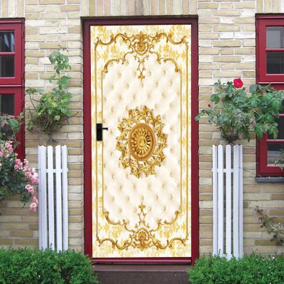 Self-Adhesive 3D Door Wallpaper, Golden Soft Package, 77 × 200 cm