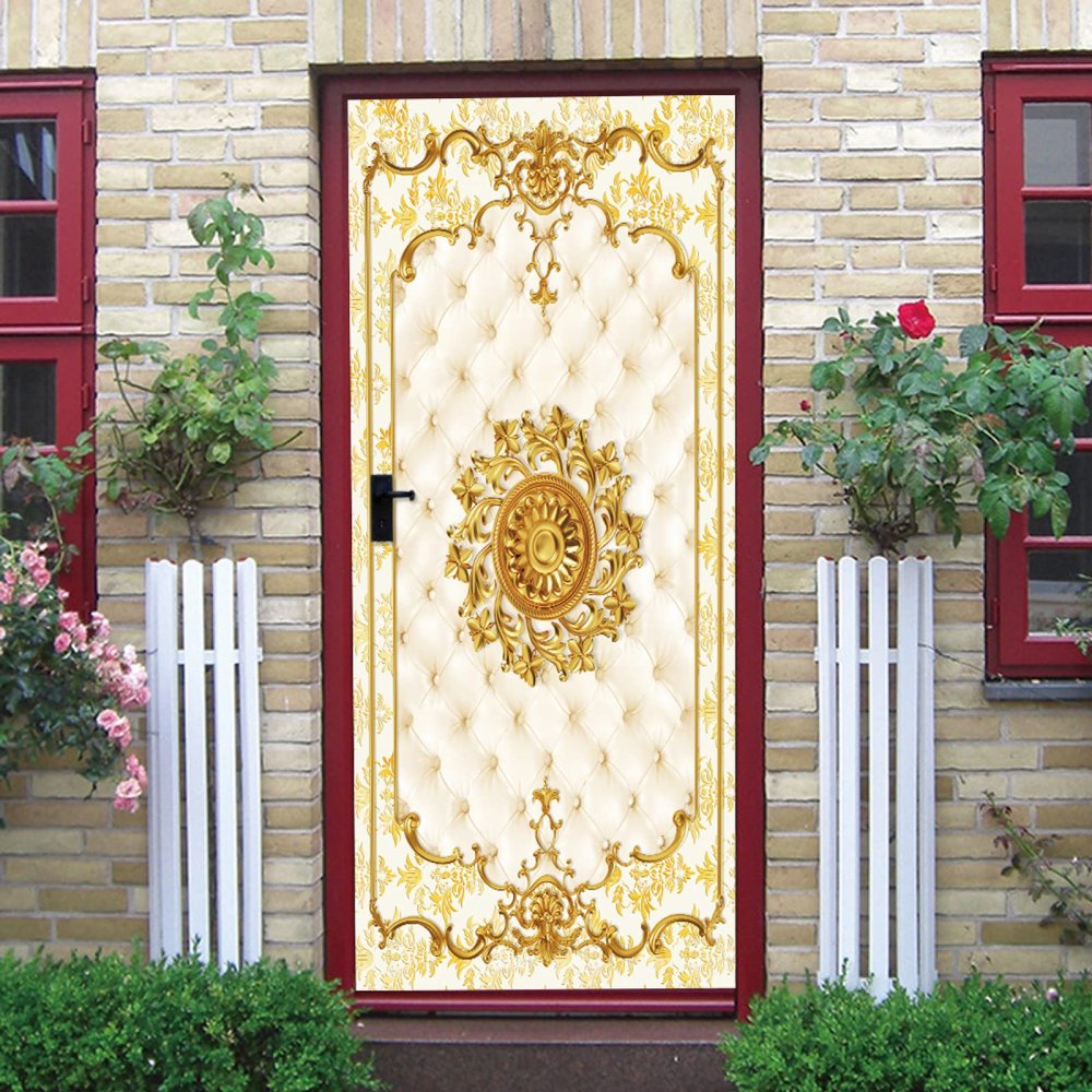 Self-Adhesive 3D Door Wallpaper, Golden Soft Package, 77 × 200 cm