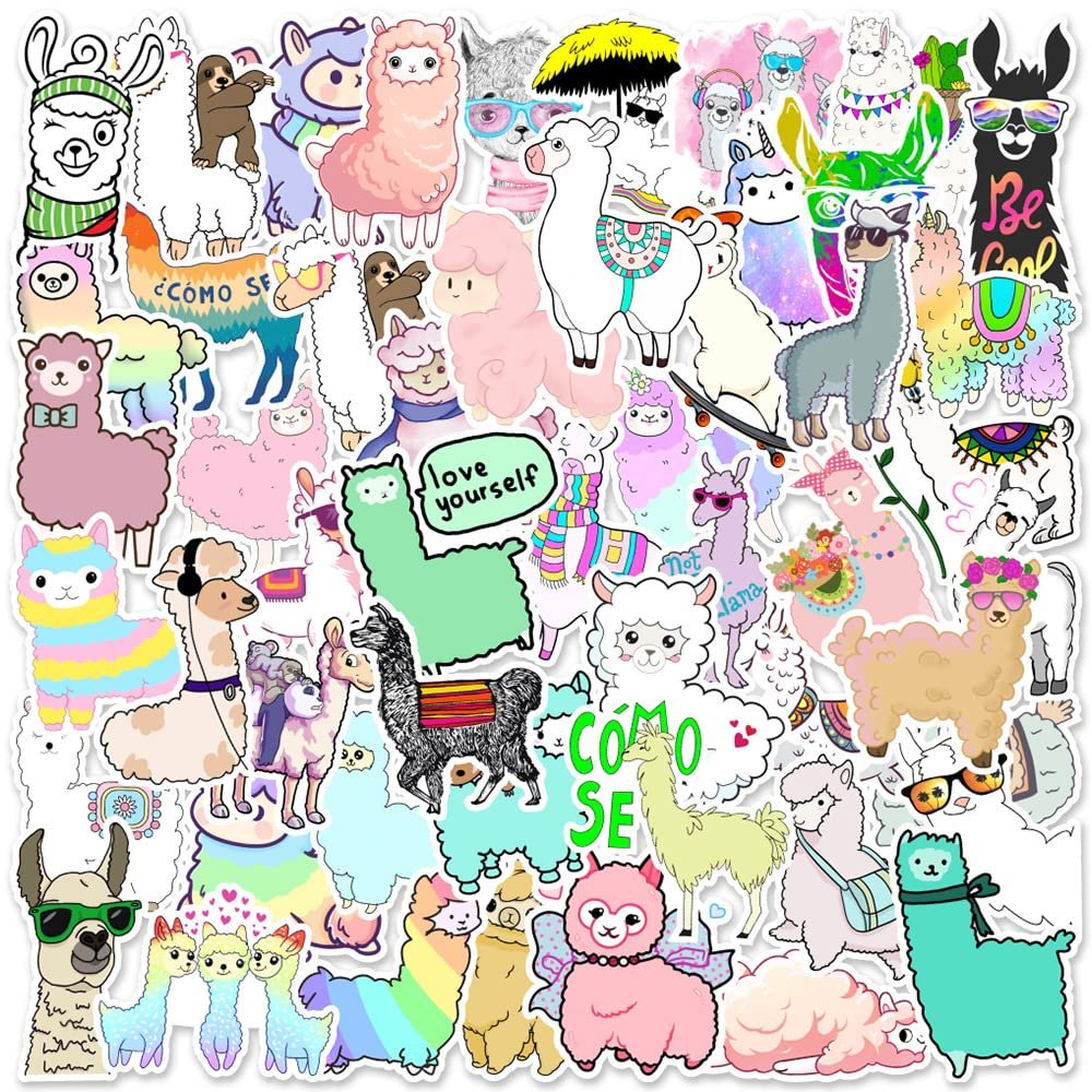 100 Alpaca Stickers for Water Bottles, Laptops, Phones, Guitars, Skateboards, Luggage & Bikes