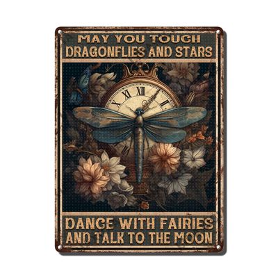 Vintage Dragonfly Metal Sign, “May You Touch Dragonflies and Stars, Dance with Fairies and Talk to the Moon,” The Garage, 15.2 x 20.3 cm