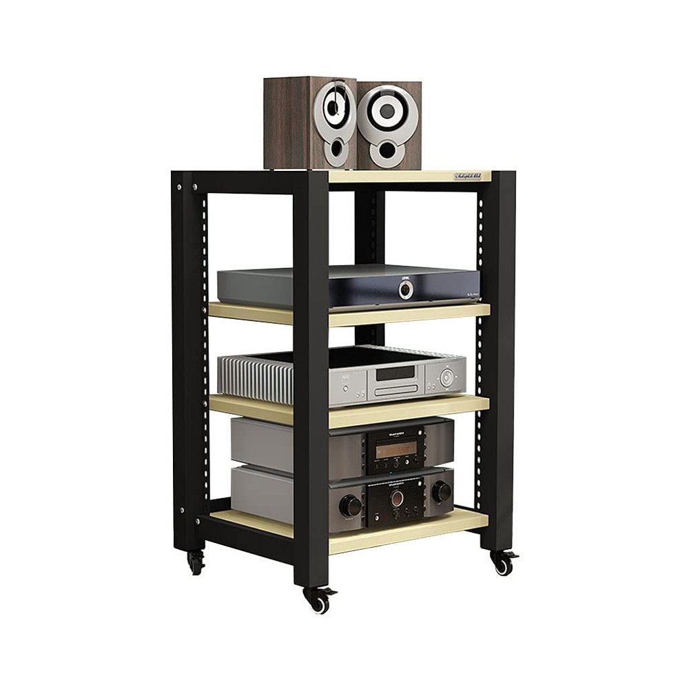 Multilevel Speaker Stand with Wheels, White Maple