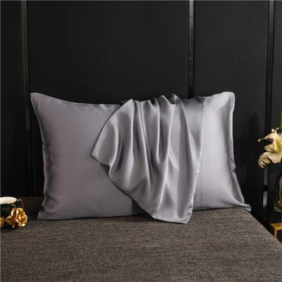 Silk Pillowcase, Solid Color, Envelope Closure, Gray, 70 x 70 cm / 51 x 66 cm, 1 Piece