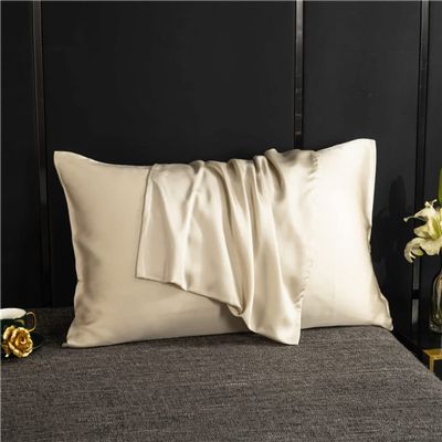 Solid Silk Pillowcase with Envelope Closure, 70 x 70 cm, Flat Khaki, 53 x 102 cm, 1 Piece