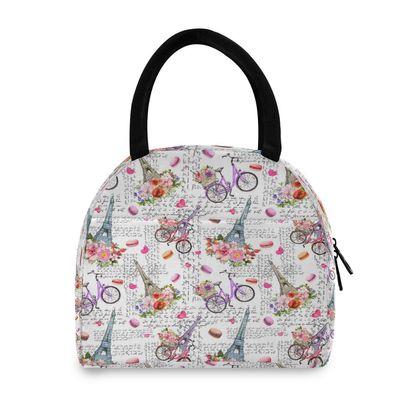 Lsjuee Paris Eiffel Tower Flower Lunch Bag, Insulated Waterproof Cooler Tote, Thermal Lunch Box Handbag for Women, Men, Adults and Girls, Outdoor