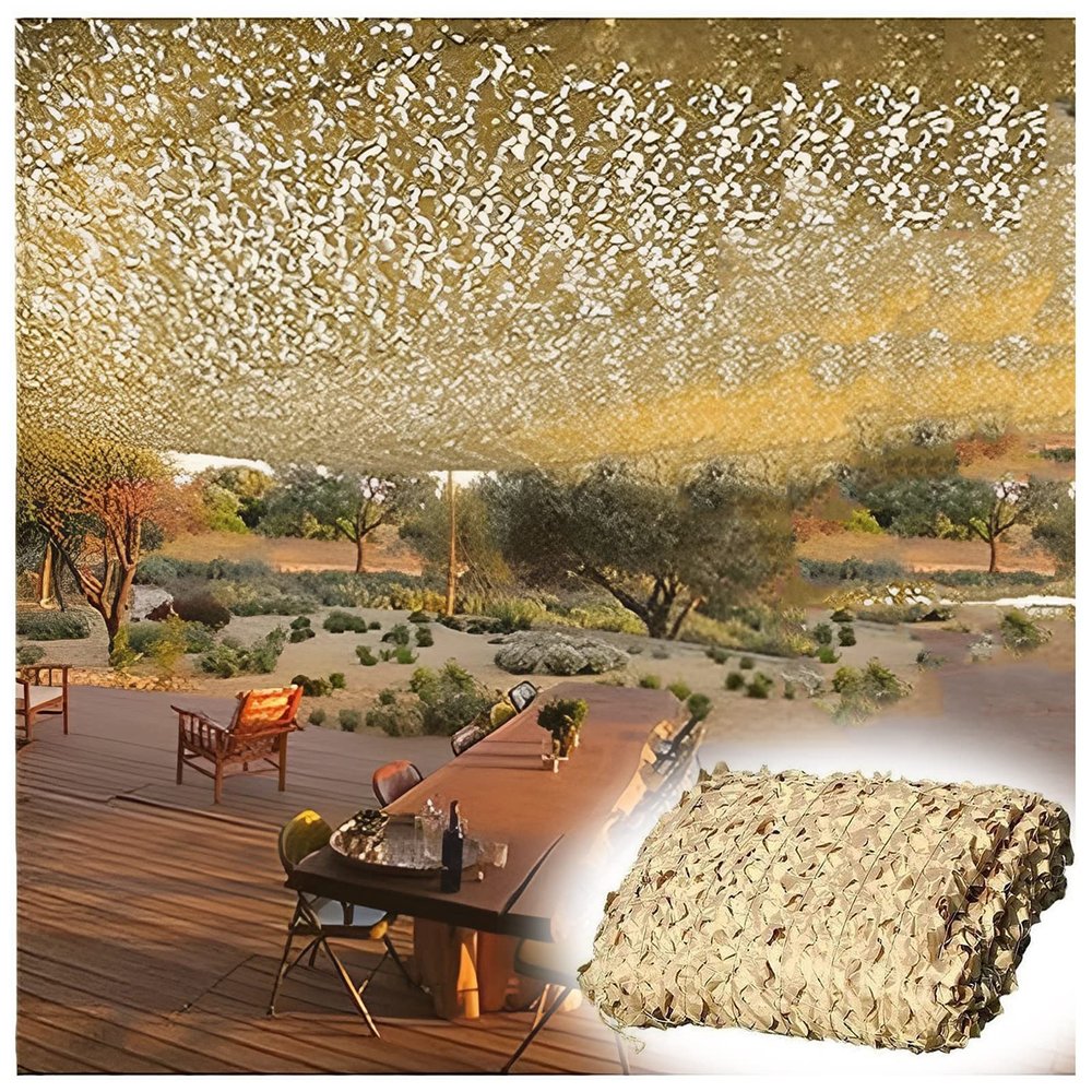 IRUGS Beige Camouflage Shade Net for Balcony, Awning or Pergola, 3 x 9 m