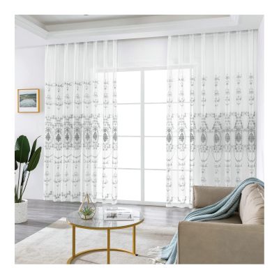 Homxi Semi-Sheer Curtains, 2-Piece Set, Gray White Vintage Floral Print, 42 x 96 in