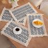 Set of 6 Washable Dark Blue Jacquard Placemats view 1