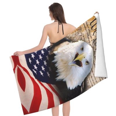 NOLACE Patriotic Bald Eagle with American Flag Beach and Yoga Towel, Quick-Drying Microfiber Travel Towel