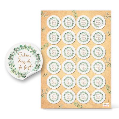 24 Eucalyptus “So Glad You’re Here” Stickers, 4 cm