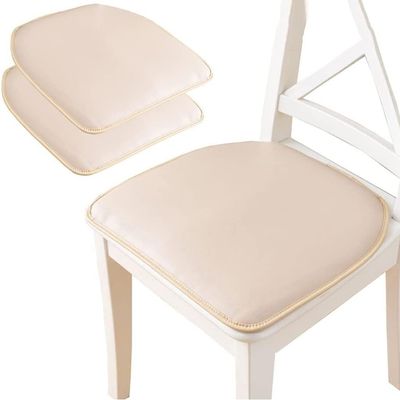 OITTO Premium Synthetic Leather Dining Chair Cushion with Ties, Horseshoe-Shaped Non-Slip Seat Cushion, 43 x 40 cm, Beige, 2-Pack