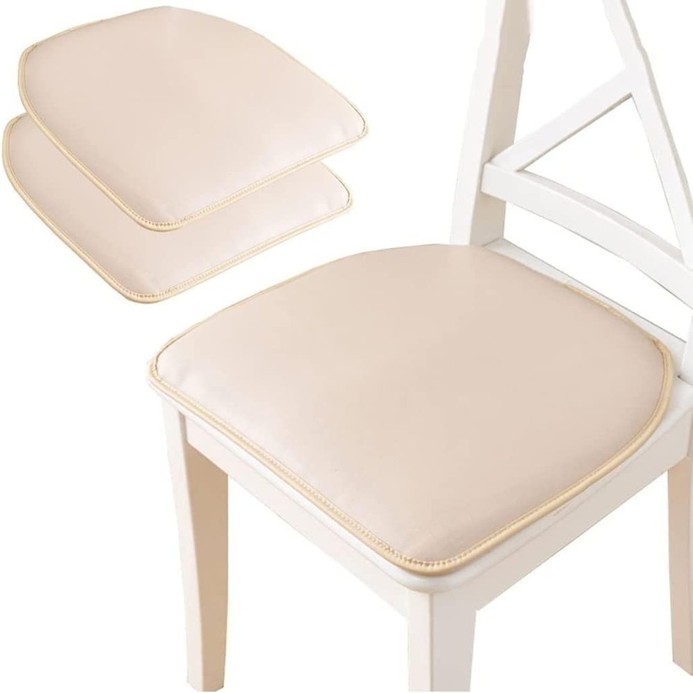 OITTO Premium Synthetic Leather Dining Chair Cushion with Ties, Horseshoe-Shaped Non-Slip Seat Cushion, 43 x 40 cm, Beige, 2-Pack