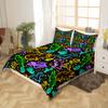 Colorful Neon Dinosaur Duvet Cover Set with Glowing Animals, Rainbow Stars, Black, 1 Pillowcase view 3