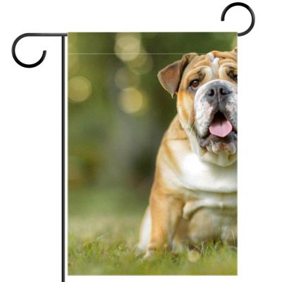 Old English Bulldog Grassland Tired Garden Flag, Vertical Double-Sided Seasonal Farmhouse Yard Outdoor Decor