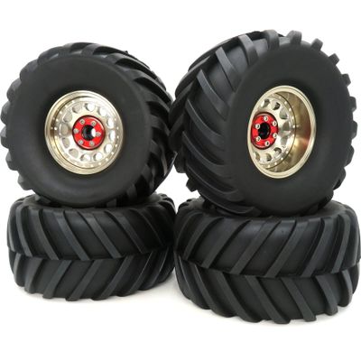 hobbysoul Adjustable 4-Offset 2.2 Beadlock Wheels and Tires, Champagne, 5.12 in / 130 mm, 4-Piece Set, Mounted