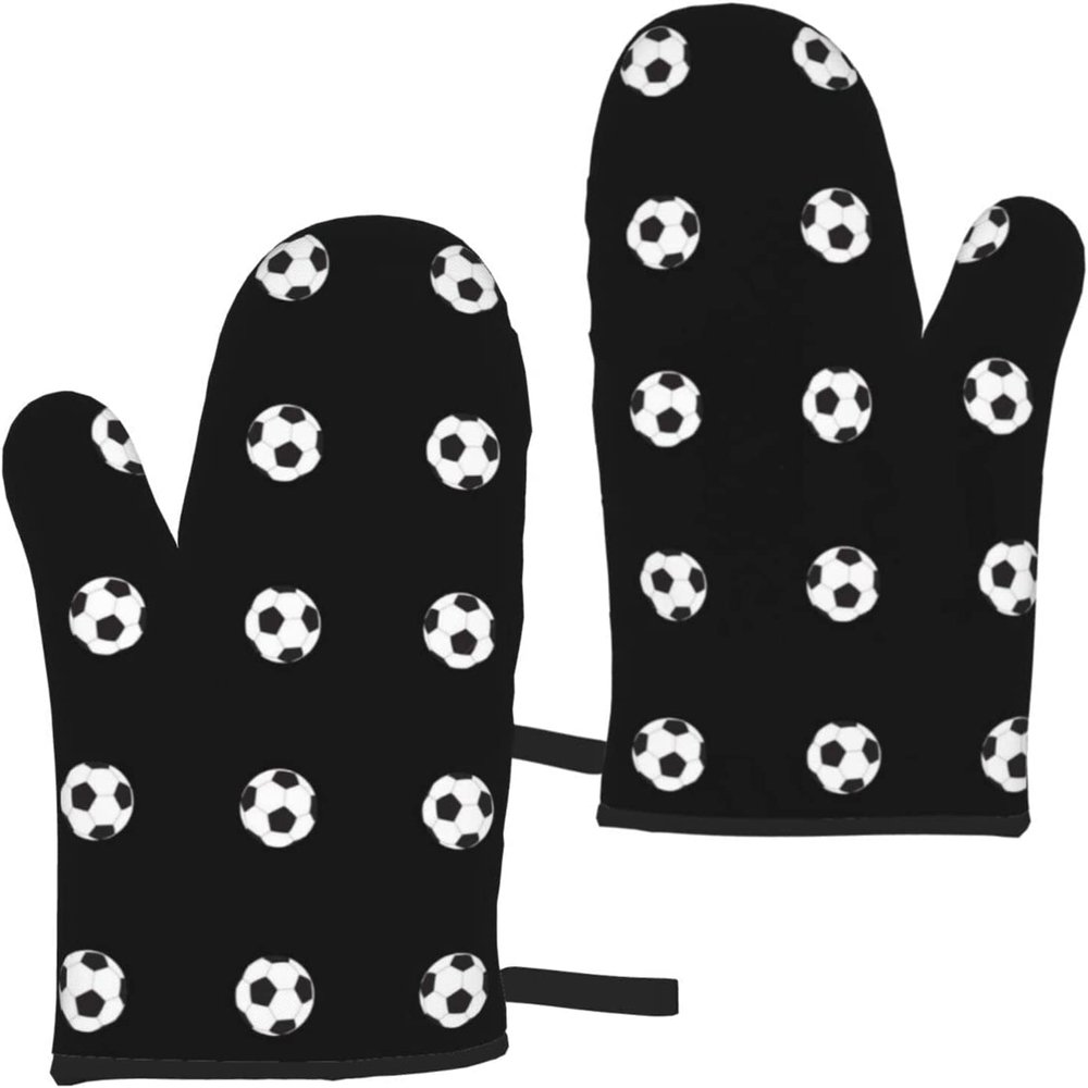 Soccer Ball Pattern Oven Mitts, Non-Slip Heat-Resistant Baking Gloves, 1 Pair