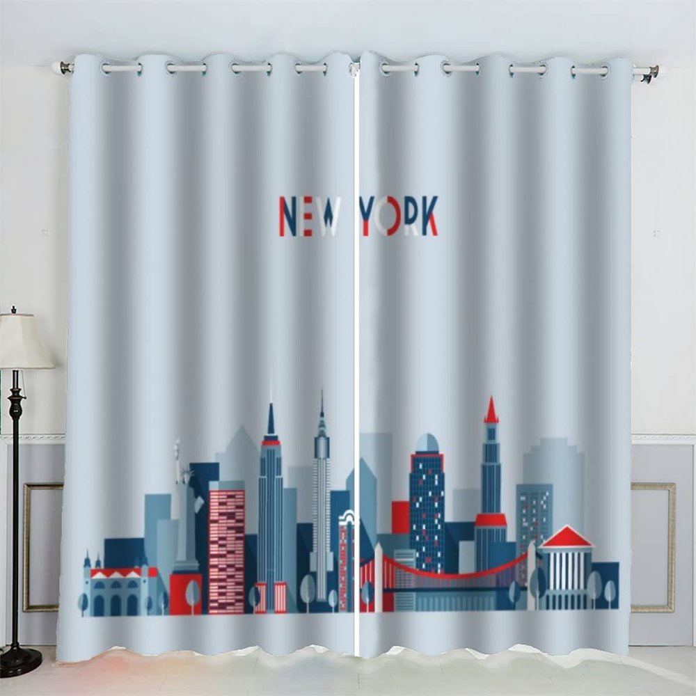 VASENA New York Skyline Blackout Curtains, 2-Piece Set, 3D Print, 234 x 137 cm