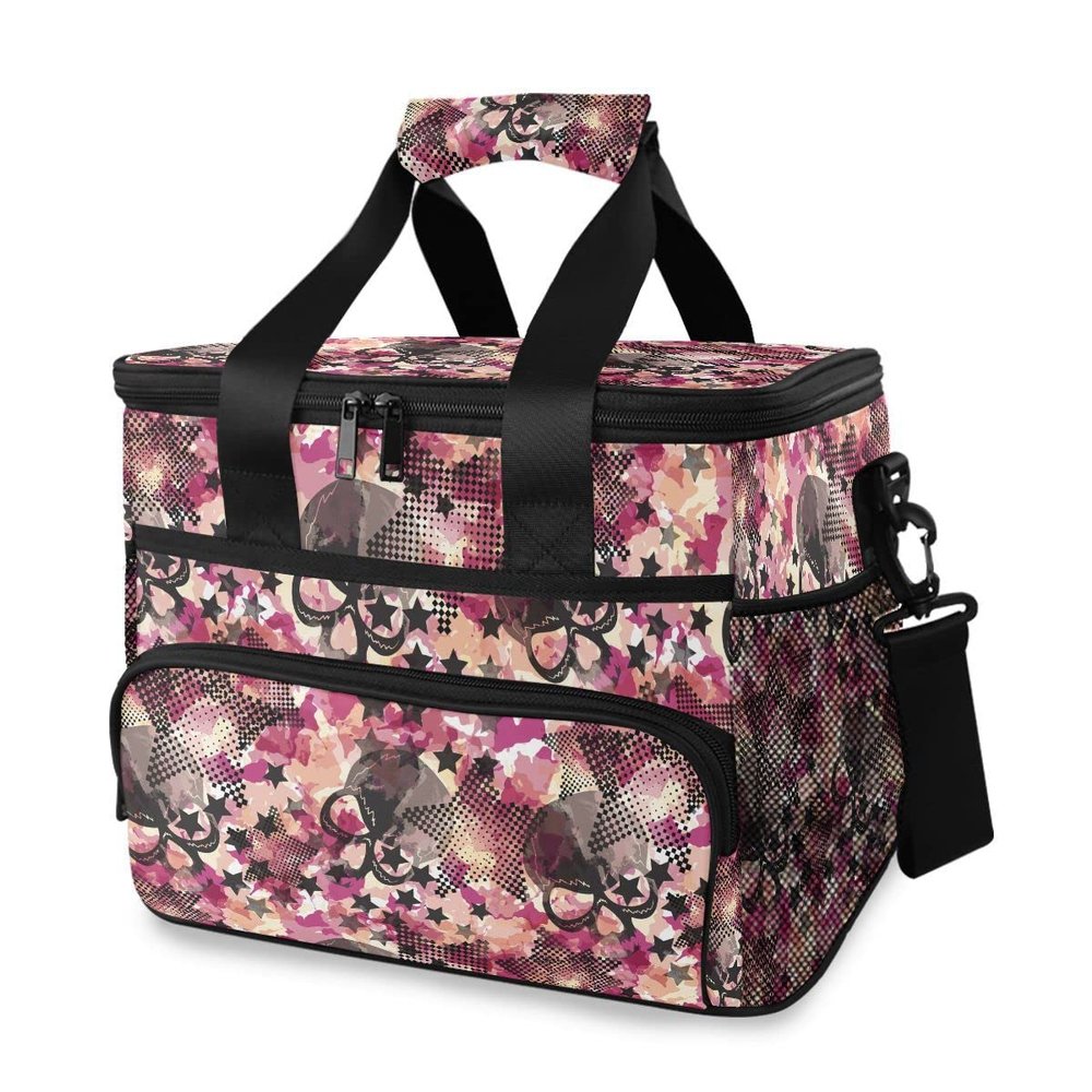 Picnic Cooler Bag, 15 L, 24 Cans, Colorful Stars/Skull, Insulated Lunch Bag