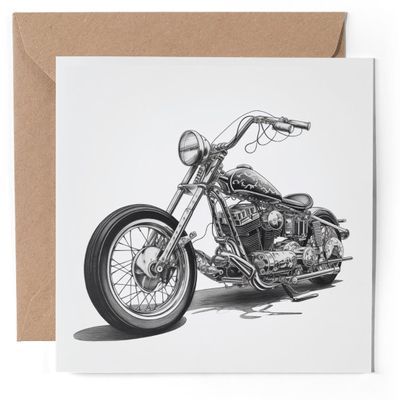 1 x Chopper Motorcycle Biker Card for Dad or Brother, Blank Birthday, Celebration or Anniversary Card #61134