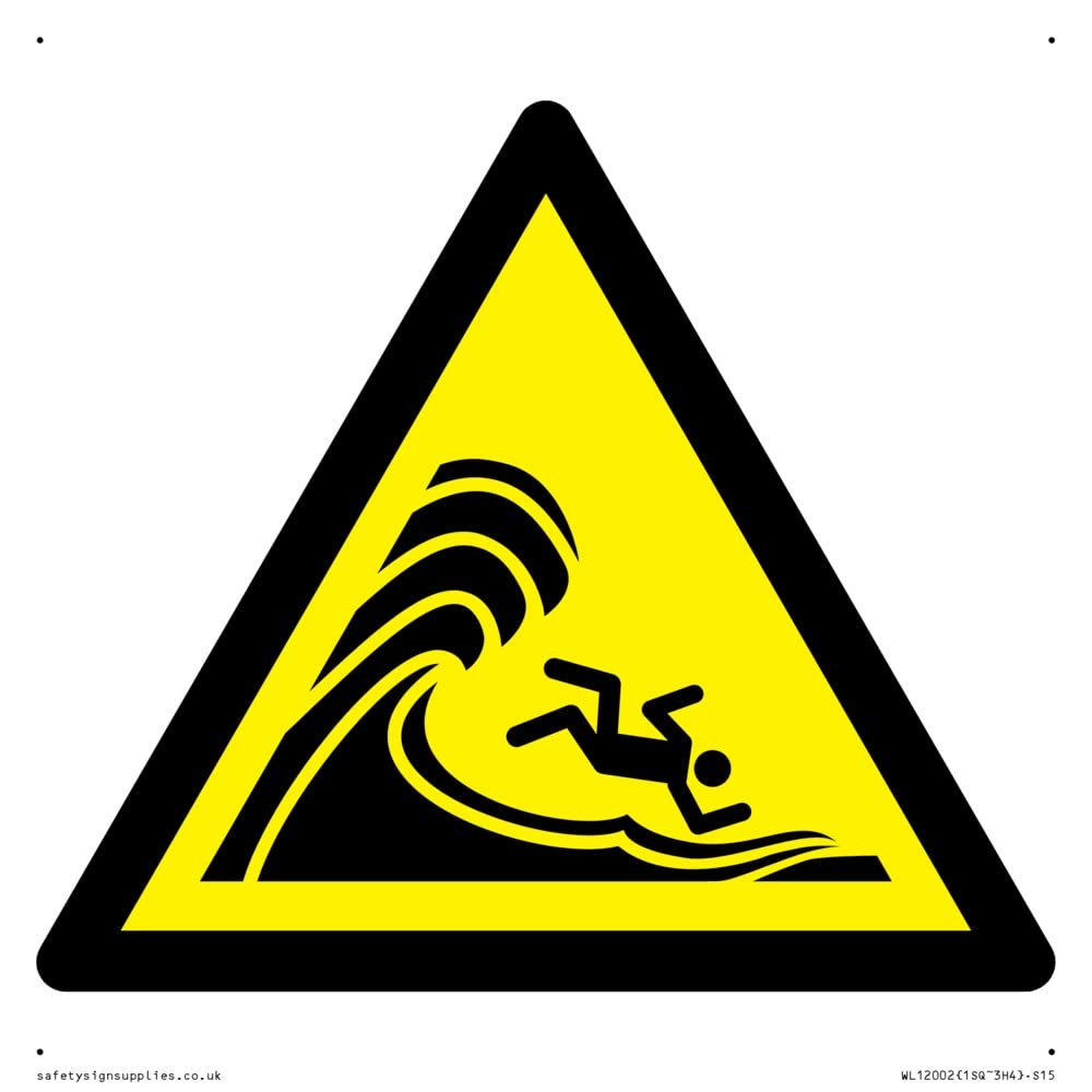 W065 Warning Sign: High Surf or Large Breaking Waves, 150 x 150 mm, S15