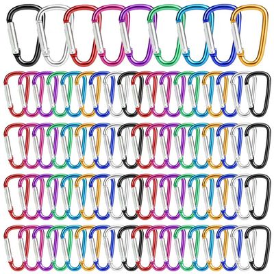 72-Pack Small Colorful Aluminum Carabiners, D-Clip Keychain Hooks, 46 x 24 mm
