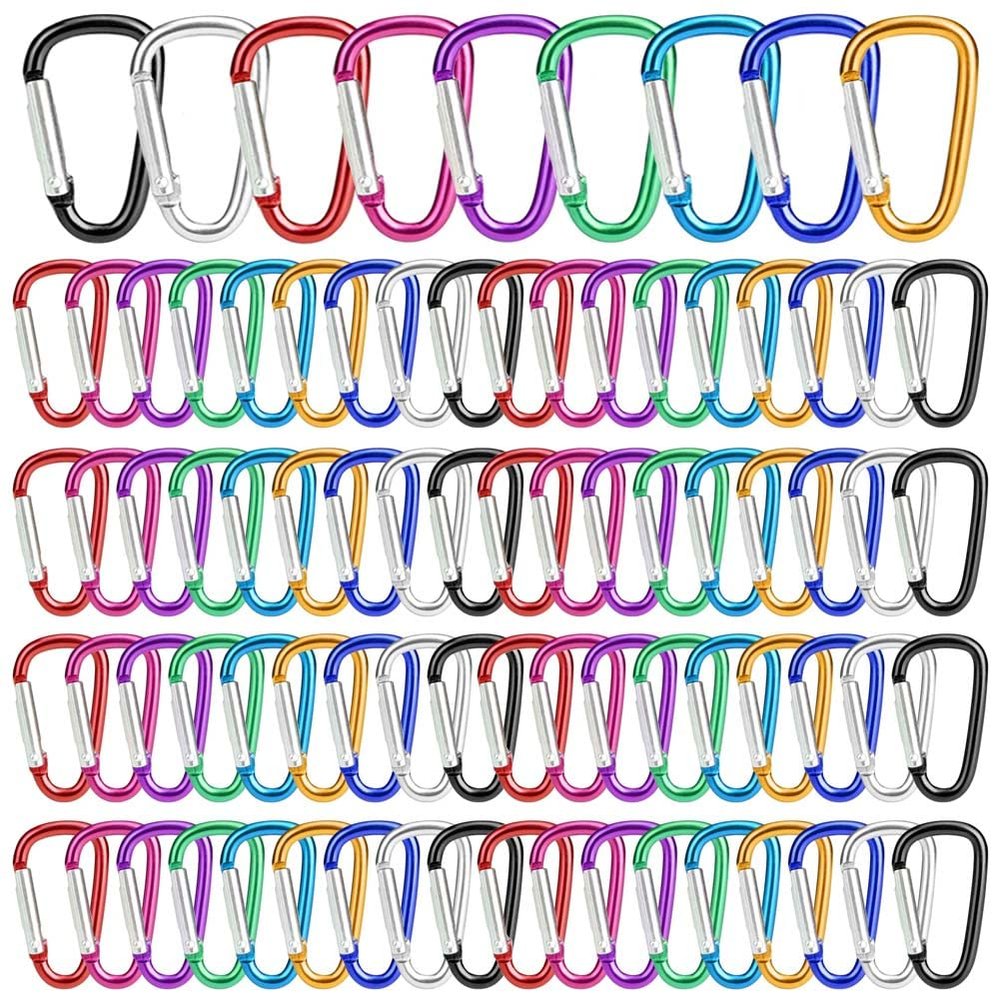 72-Pack Small Colorful Aluminum Carabiners, D-Clip Keychain Hooks, 46 x 24 mm