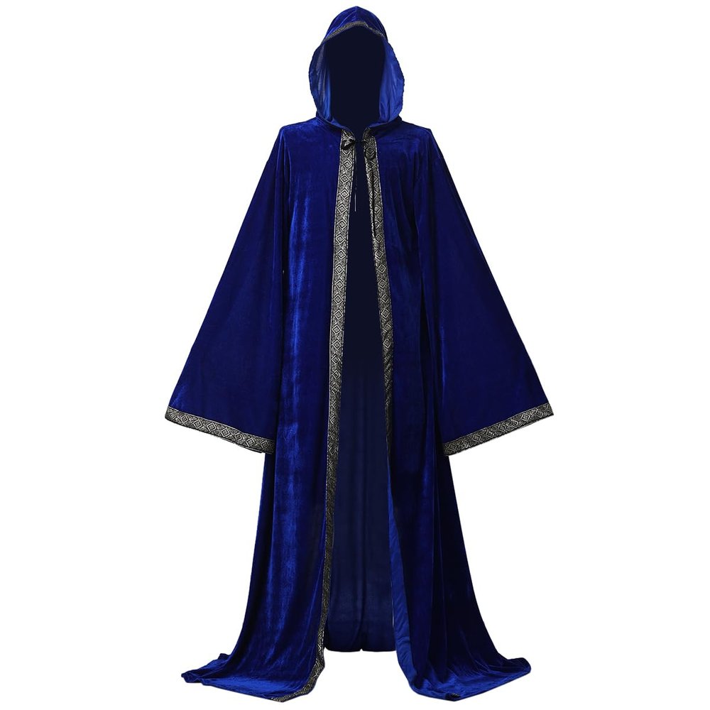 Unisex Full-Length Hooded Velvet Cape, Blue, 3XL