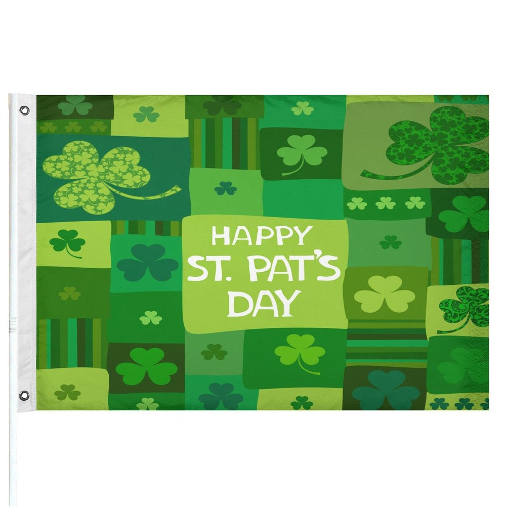 Clovers Happy St. Patrick's Day Flag, 9.1 x 1.52 m, Outdoor Garden Flag