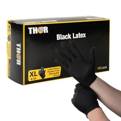 THOR Black Latex Gloves, XL, 100 Count