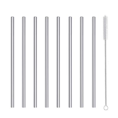 Short Reusable Stainless Steel Cocktail Straws, Silver, 8-Piece Set