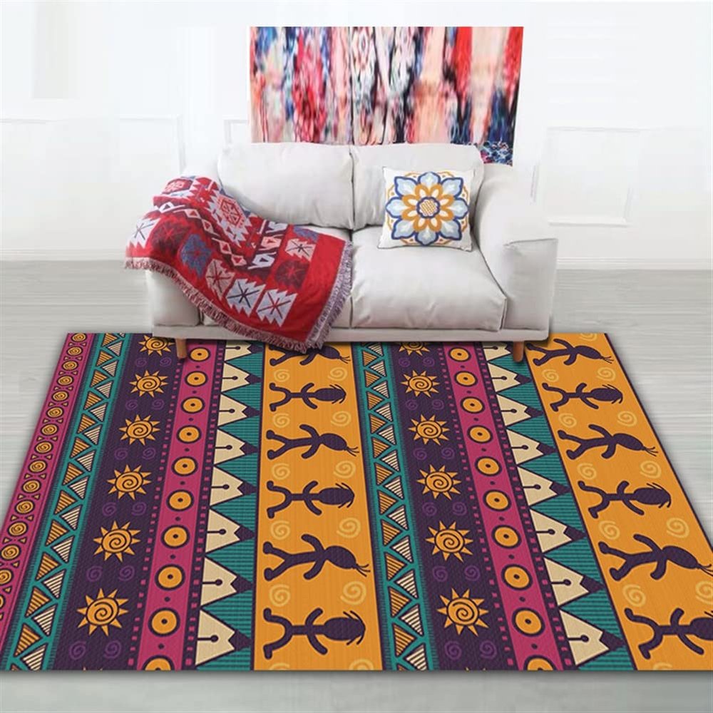 LIVEINU Indoor/Outdoor Low-Pile Oriental Area Rug, Yellow/Black, 55 x 79 in