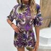 Women's Short Pajama Set, Purple Print, L view 1