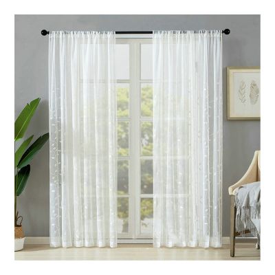 Homxi Sheer Curtains, 2-Piece Set, 40 x 54 in, White Leaf Pattern