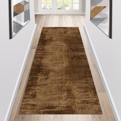 Siunwdiy Brown Abstract Kitchen Runner Rug, Non-Slip, Washable, Customizable, 90 x 340 cm