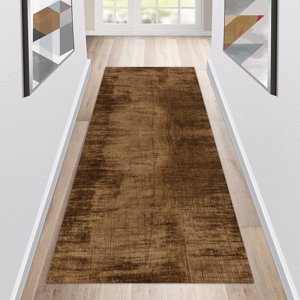 Siunwdiy Brown Abstract Kitchen Runner Rug, Non-Slip, Washable, Customizable, 90 x 340 cm