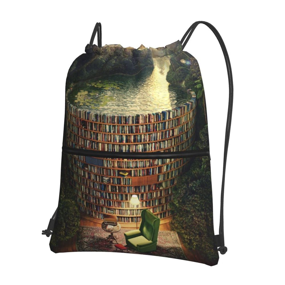 Outdoor Drawstring Backpack with Zipper Pockets, 15.3 x 18 in / 39 x 46 cm (L x H)