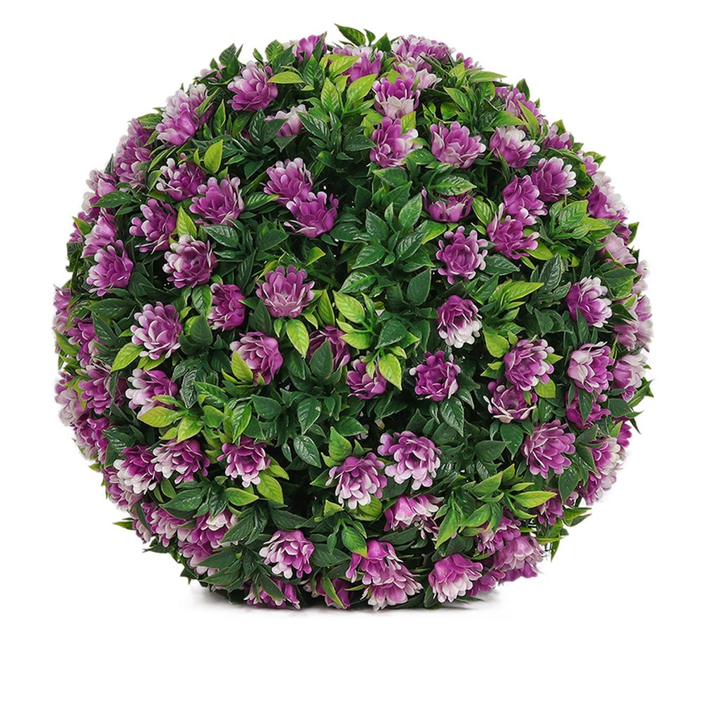 DAZZLEEX Landscaping Grass Ball, Artificial Rose Flowers, Topiary, Hanging Basket, Plant, UV-Stable (Ø 25 cm)