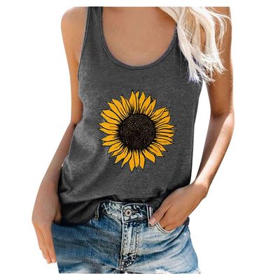 CGGMVCG Women's Graphic Tank Top, Crew Neck Sleeveless Blouse, Printed Summer Shirt, Z05 Dark Gray, XL