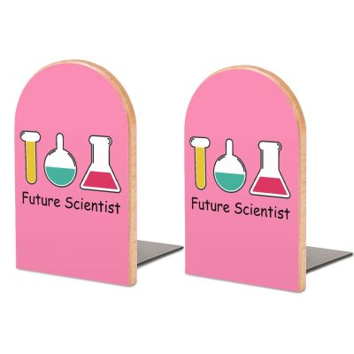Future Scientist Wooden Bookends, Non-Slip, Cute Book Supports, Office Desk Accessories