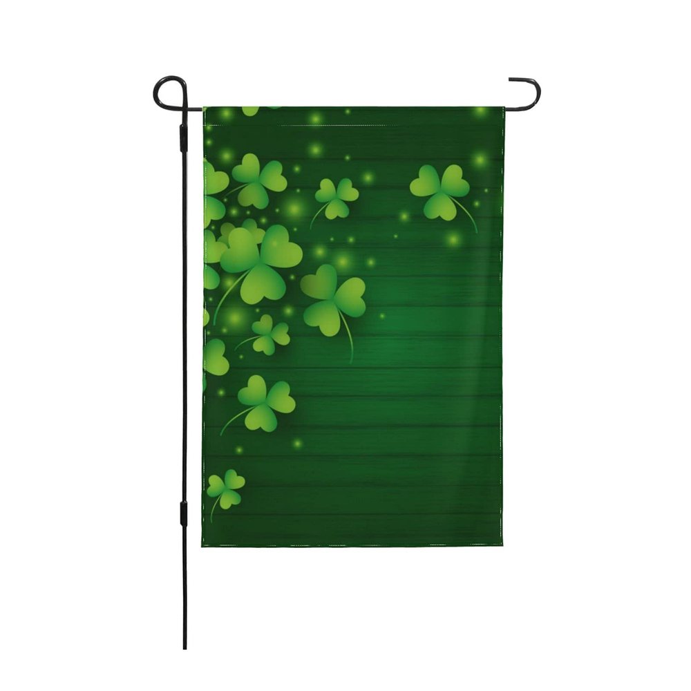 Green Clovers Shamrocks Double-Sided Welcome Fall Garden Flag, 12.5" x 18"