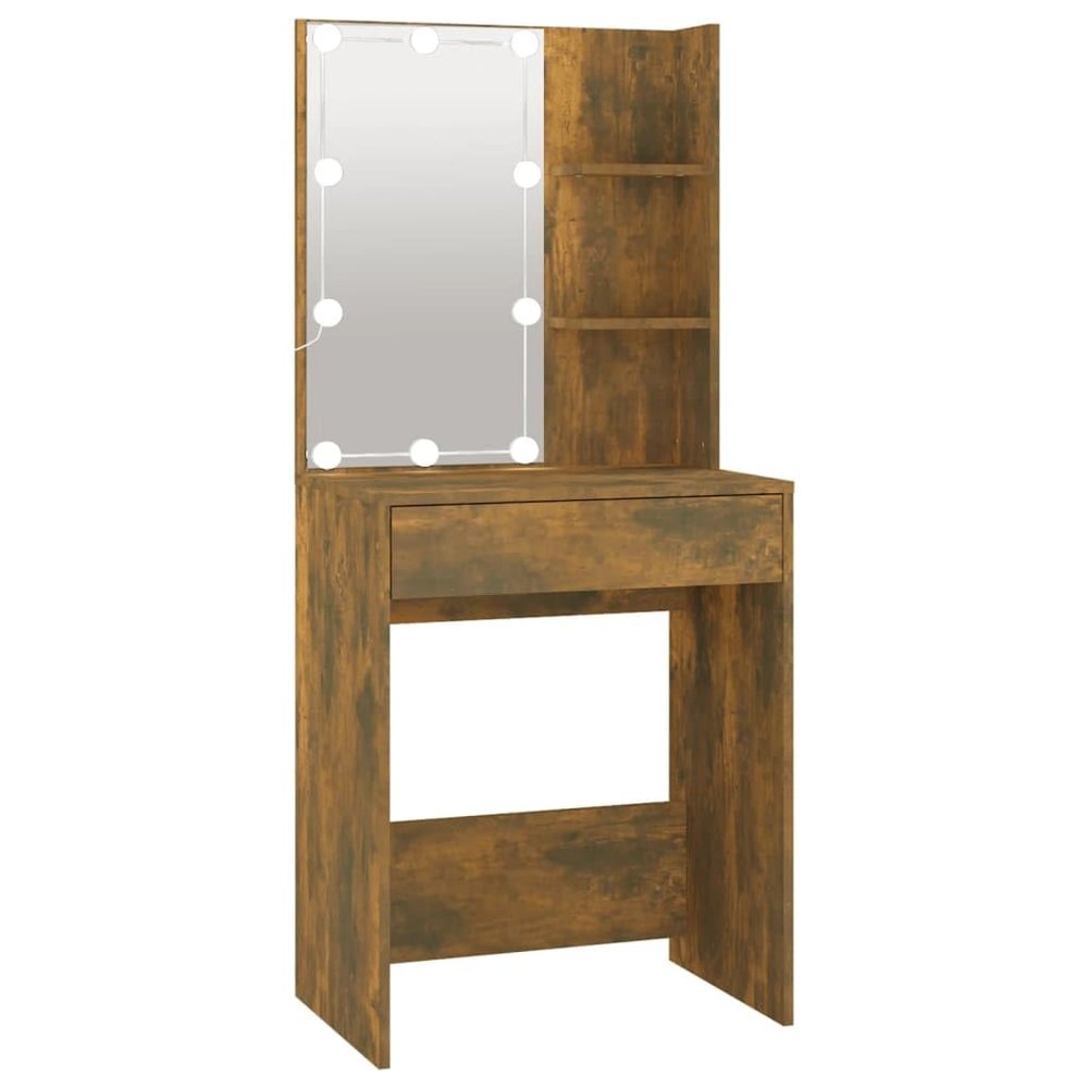 Bussandri Exclusive - LED Vanity Table, Smoked Oak, 60 x 40 x 140 cm