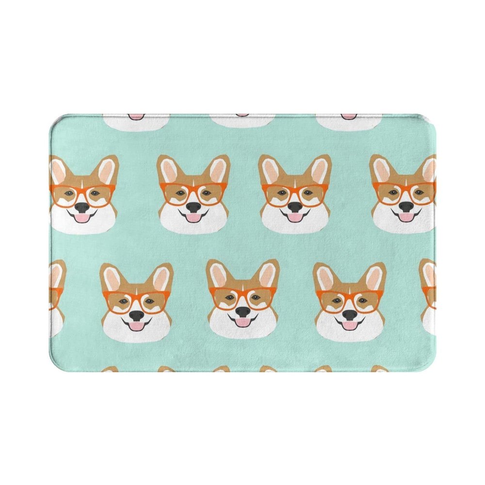 40 x 60 cm Corgi Glasses Mint and Orange Floor Mat