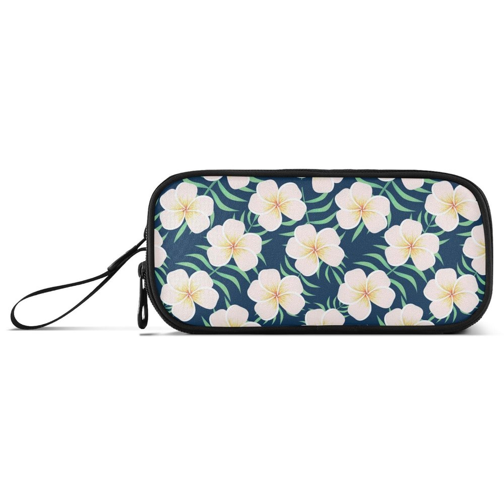Large Pencil Case with 3 Compartments, Tropical Floral Pattern