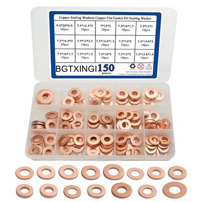 BGTXINGI 150-Piece 15-Size Copper Flat Washer Assortment Box