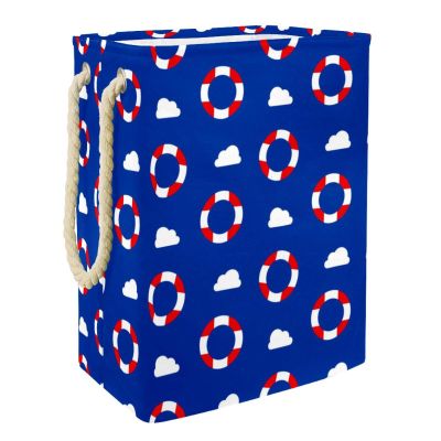 Laundry Basket with Handles, Nautical Blue Lifebuoy, Large, Customizable