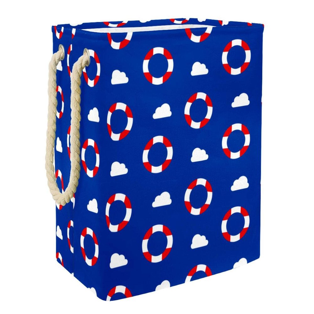 Laundry Basket with Handles, Nautical Blue Lifebuoy, Large, Customizable