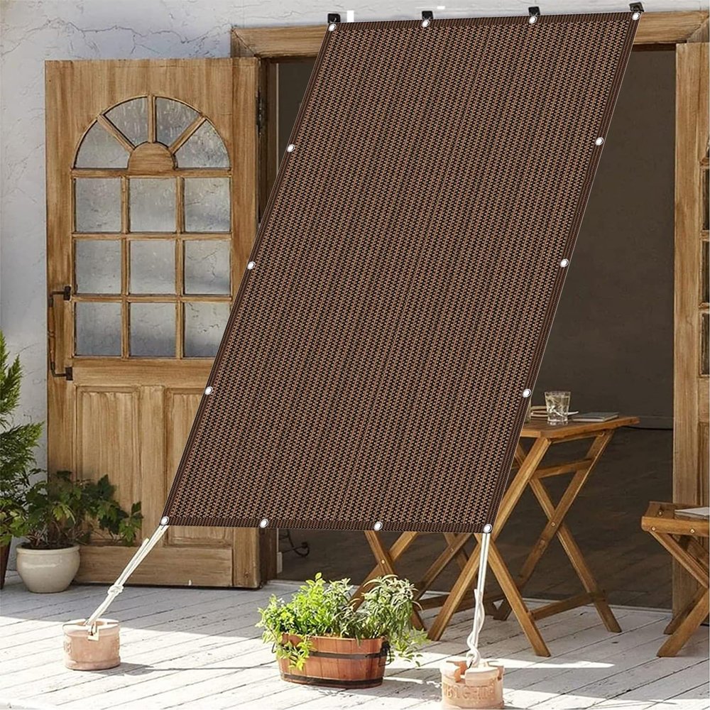 Rectangular Garden Sun Shade Sail 5.5 x 9.5 m, HDPE Breathable UV Protection, Brown